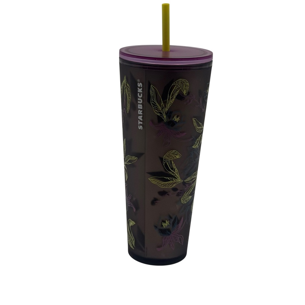 Starbucks 2024 Winter Floral Venti Cold Cup Tumbler Yellow Straw 24 fl oz